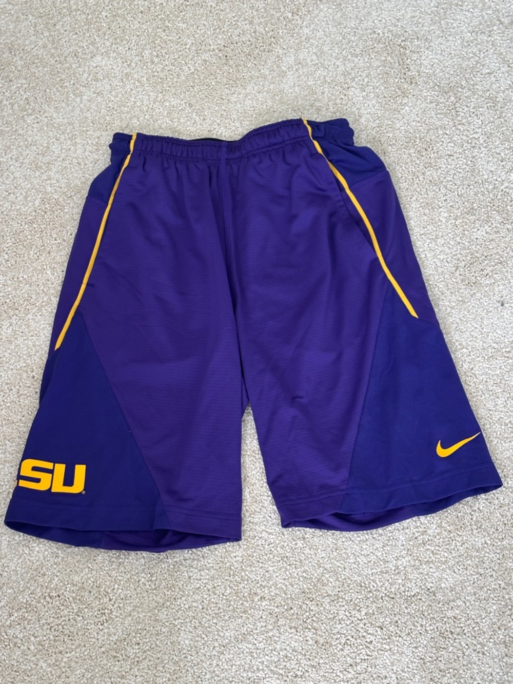 Nike Purple Men's Athletic Shorts with Yellow Accents